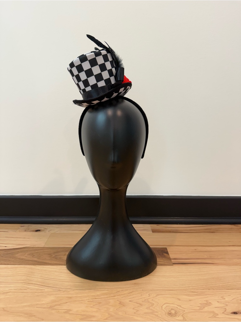 Mad Hatter Mini Top Hat Headband Black White Checkered